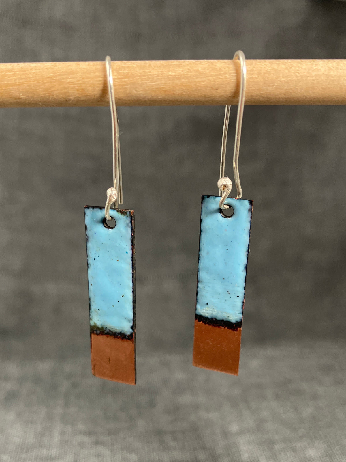 Sky Blue Copper Tip Rectangle Earrings