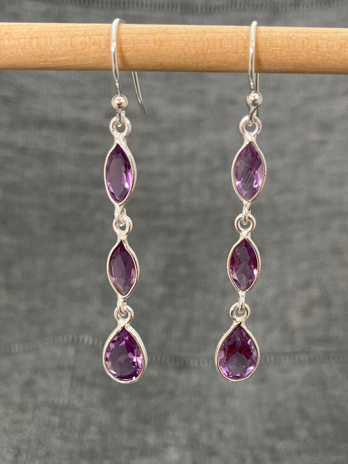 Amethyst Cut Triple Earrings
