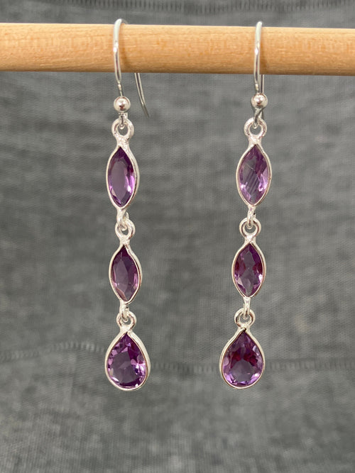 Amethyst Cut Triple Earrings