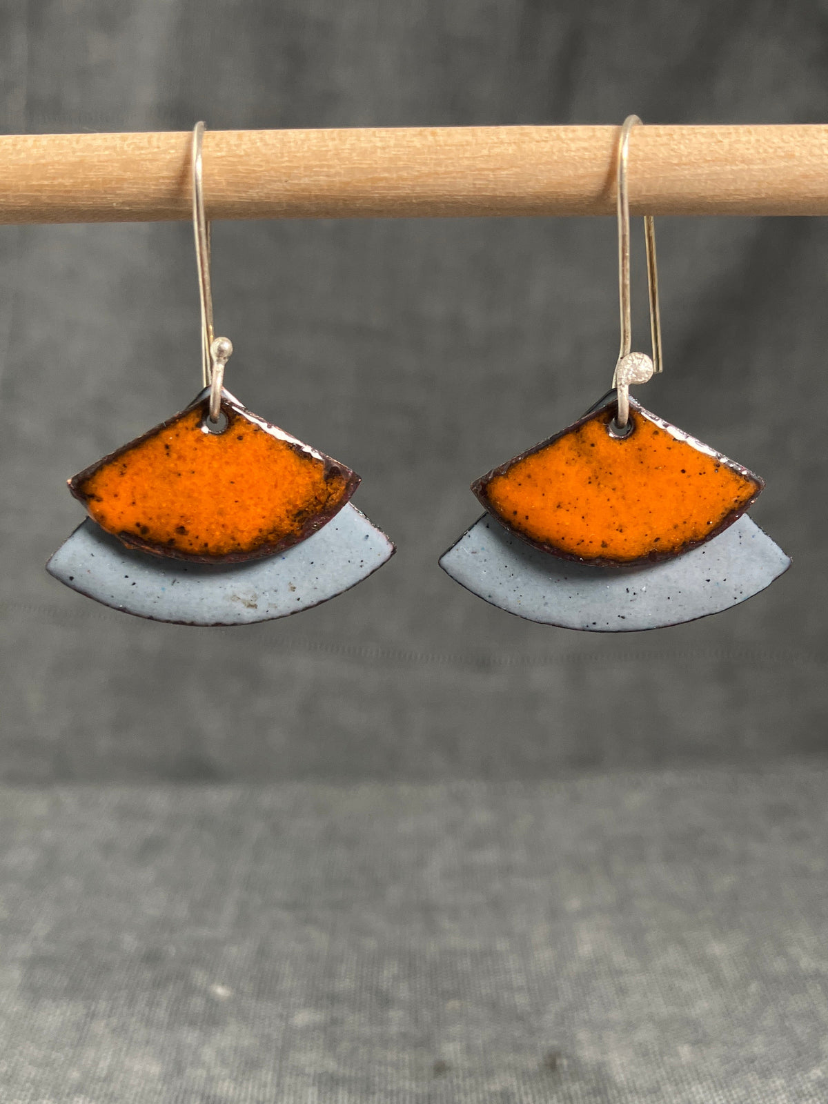 Orange Grey Double Fan Earrings