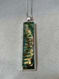 Long Rectangle Green And Gold Fern Necklace