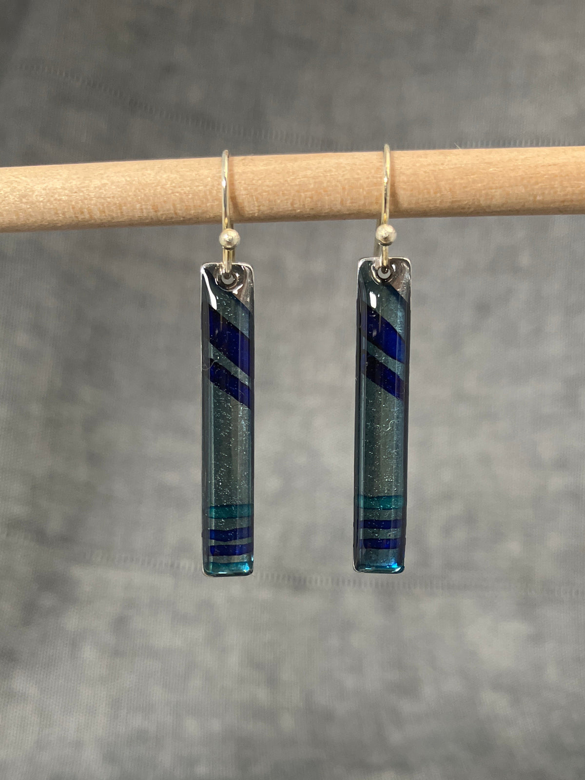 Inky Long Blue And Silver Earrings
