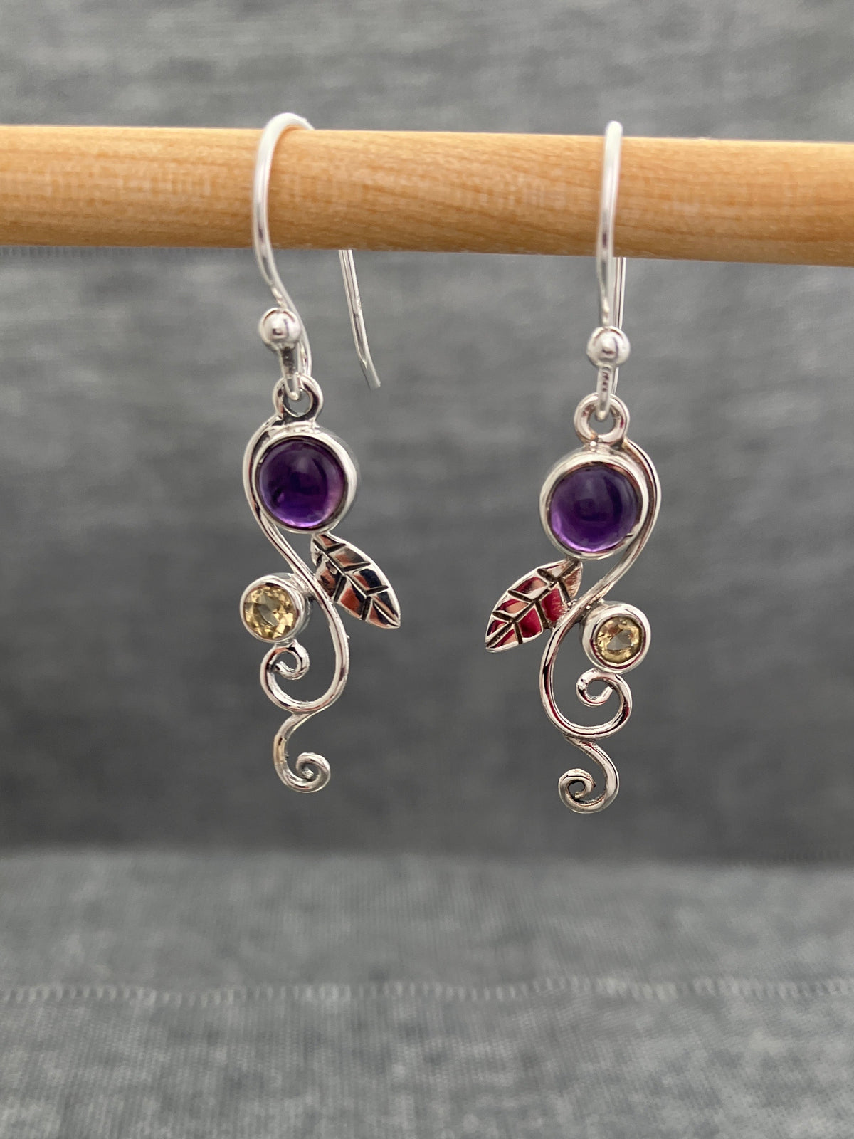 Amethyst And Citrine Tendril Earrings