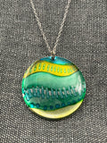Inky Teal Waves Disc Necklace