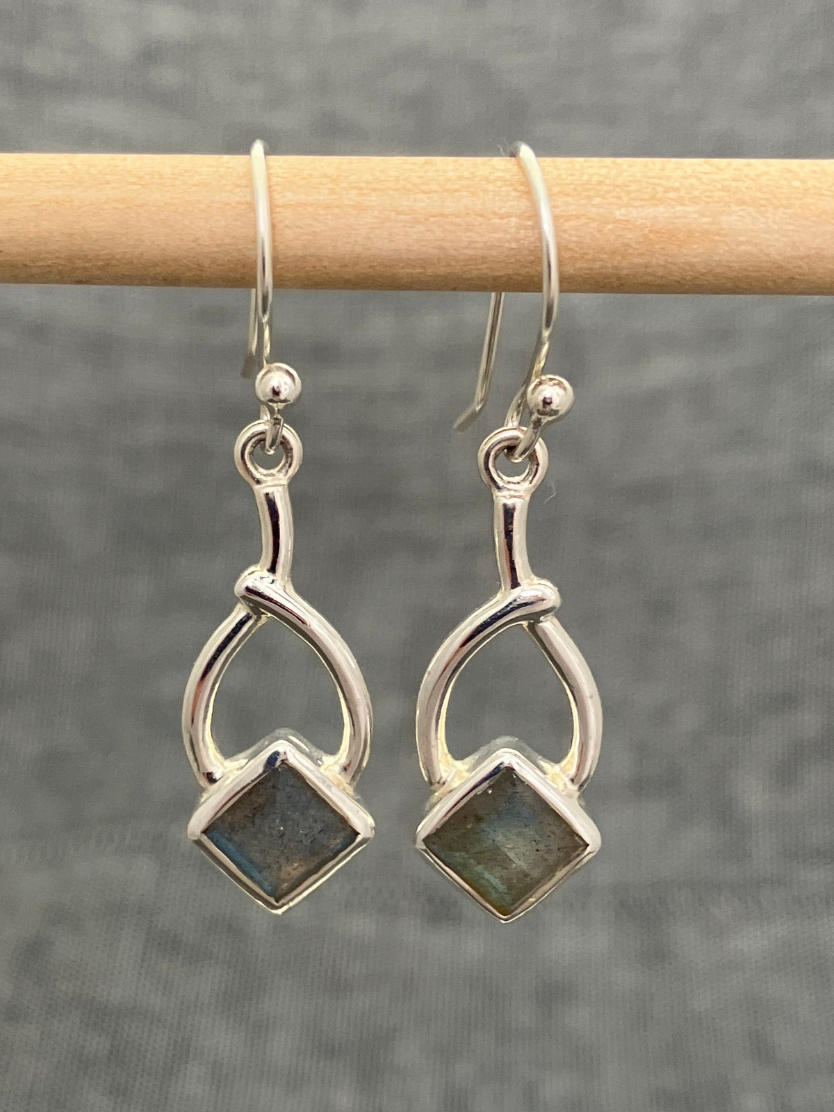 Labradorite Cut Square On Loop Earrings