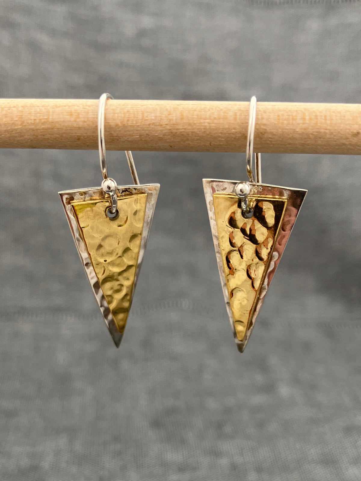 Silver And Brass Triangle Earrings