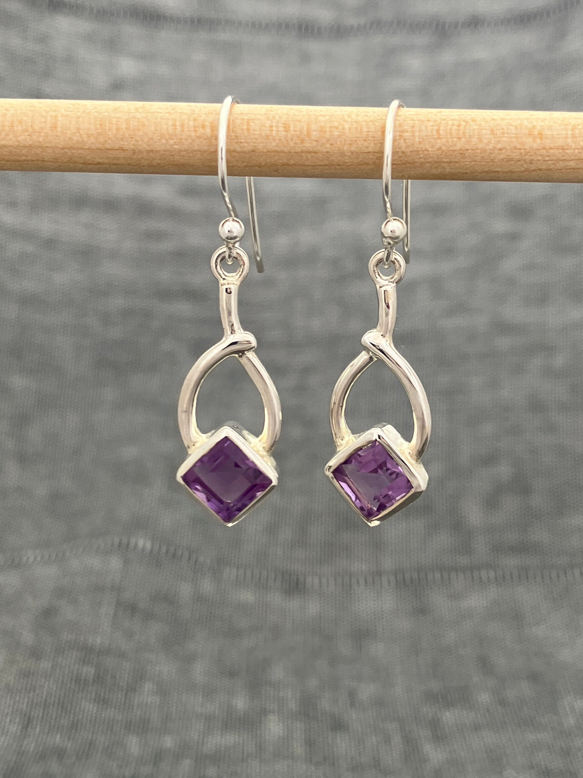 Amethyst Cut Square In Loop Earrings