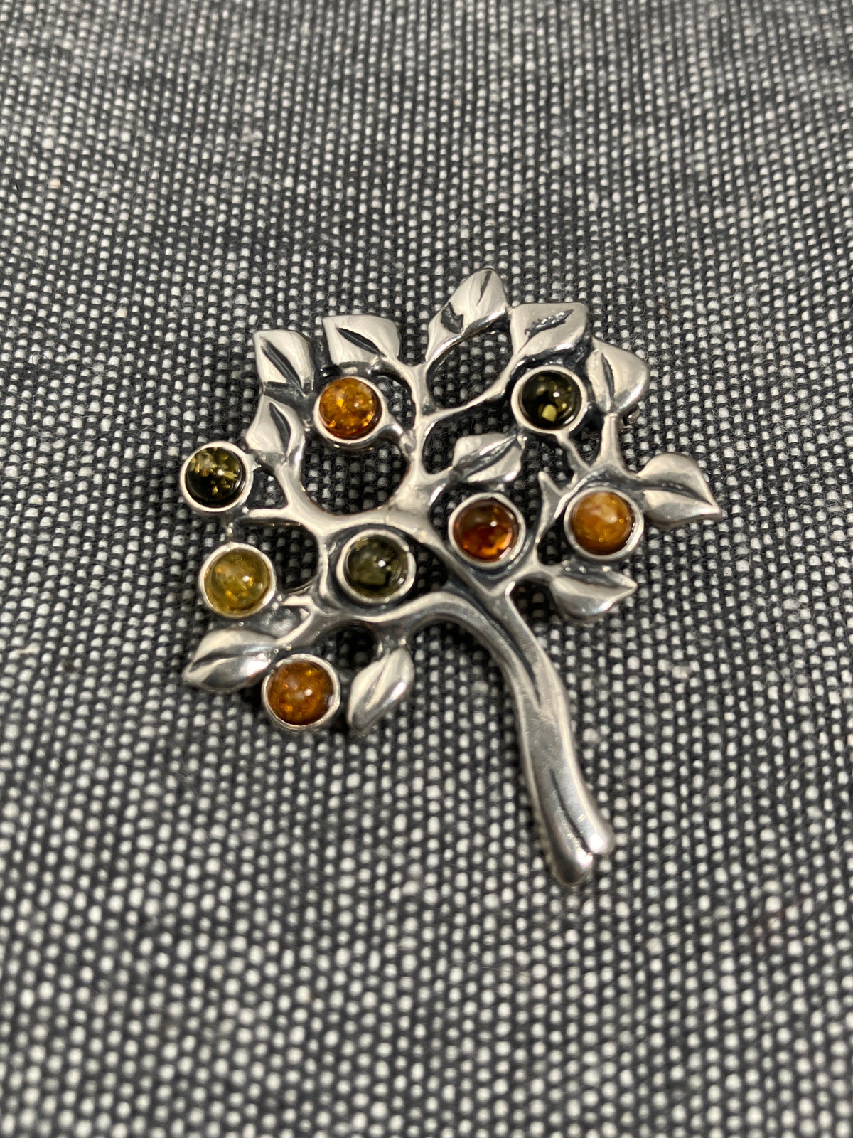 Amber Leafy Tree Brooch