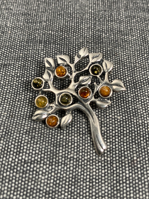 Amber Leafy Tree Brooch