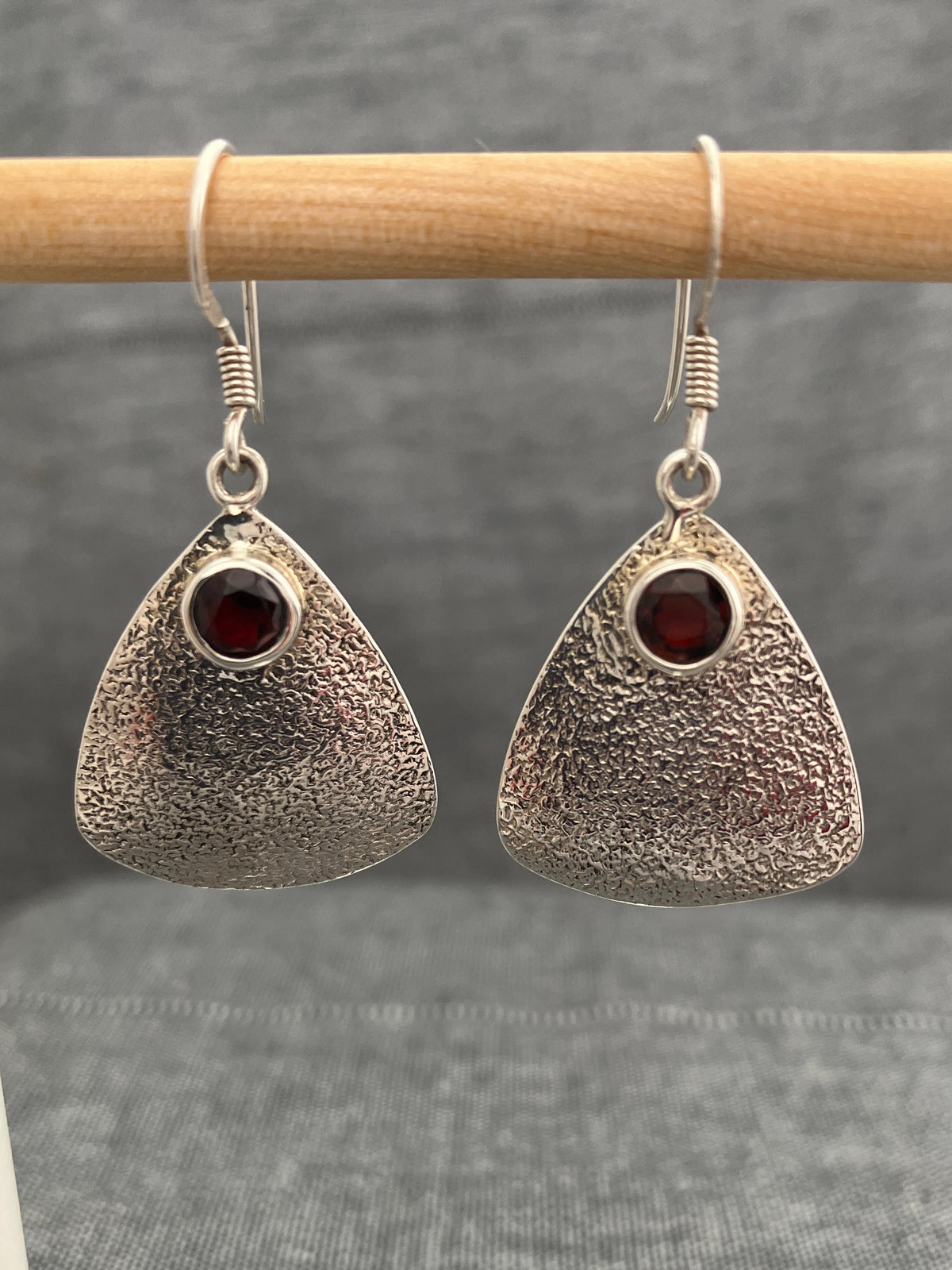 Garnet Textured Triangle Earrings