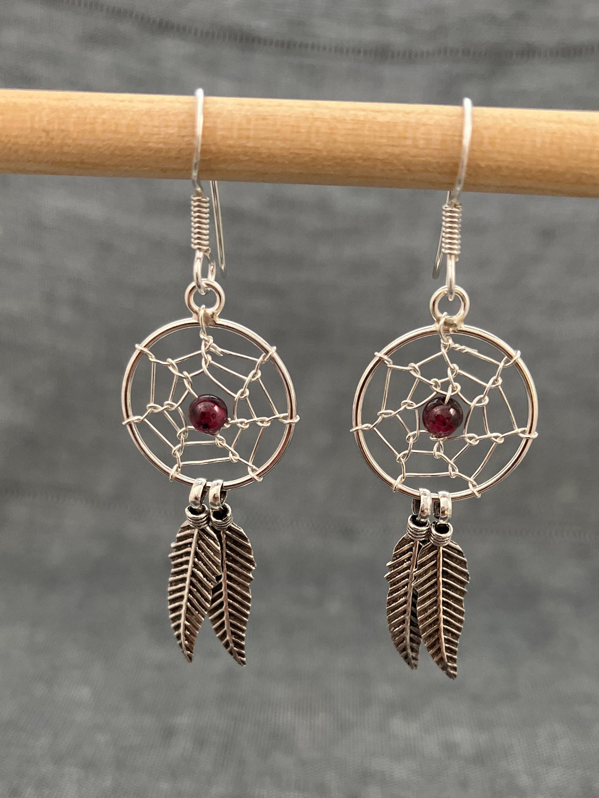 Garnet Dream Catcher Earrings