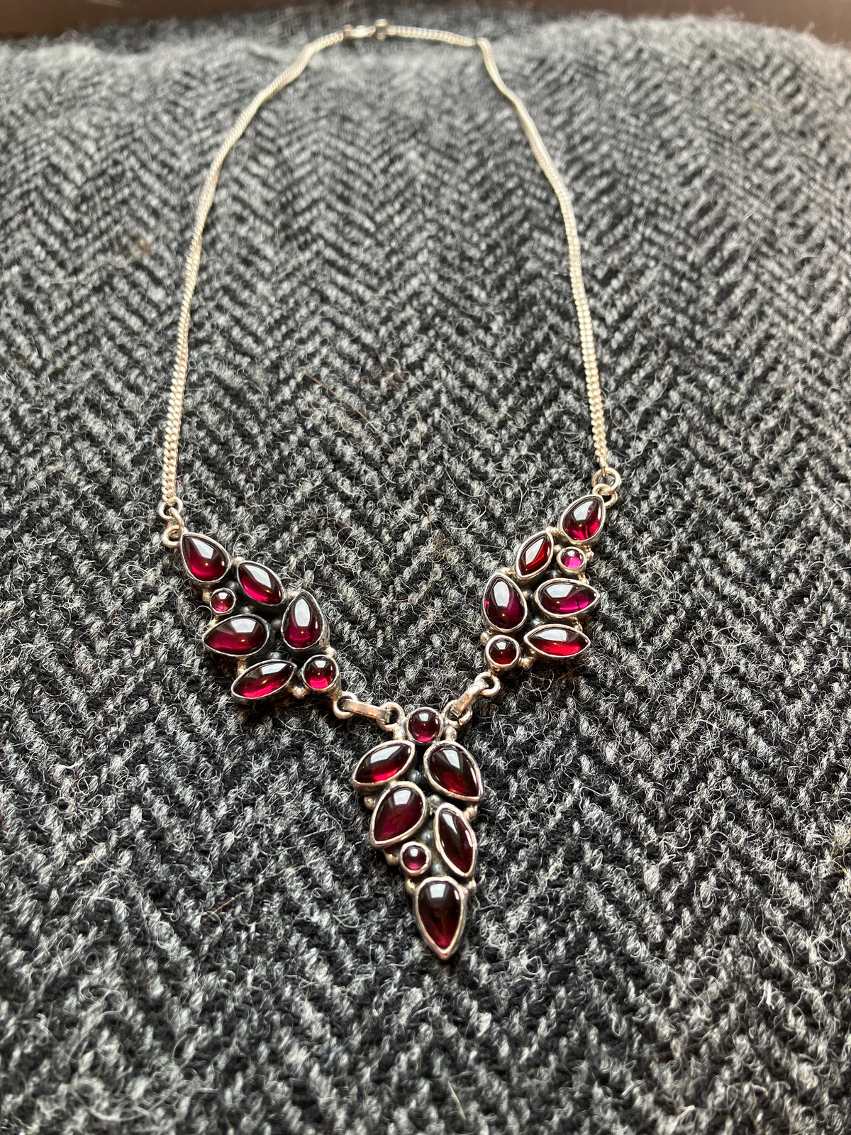 Garnet Triple Cluster Necklace