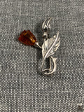 Red Amber Rose Bud Brooch