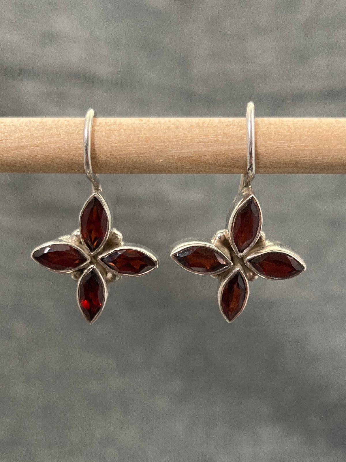 Garnet Fixed Hook Flower Earrings