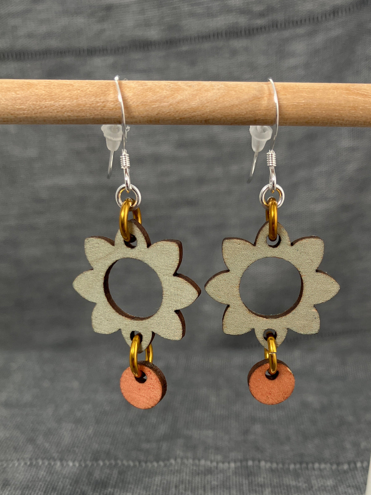 Wood Green Flower Earrings