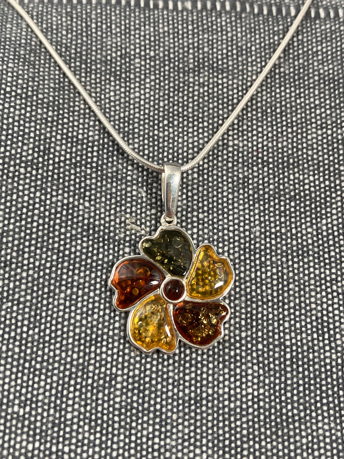 Multi-coloured Amber Flower Pendant