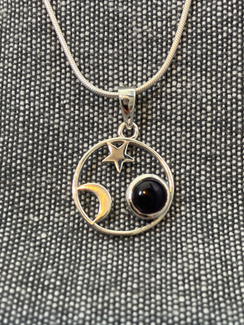 Amethyst Moon And Star Pendant