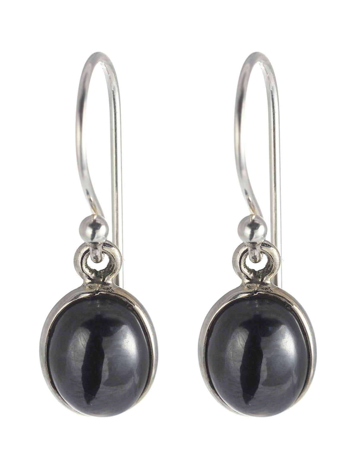 Sterling Silver Simple Haematite Oval Drop Earrings