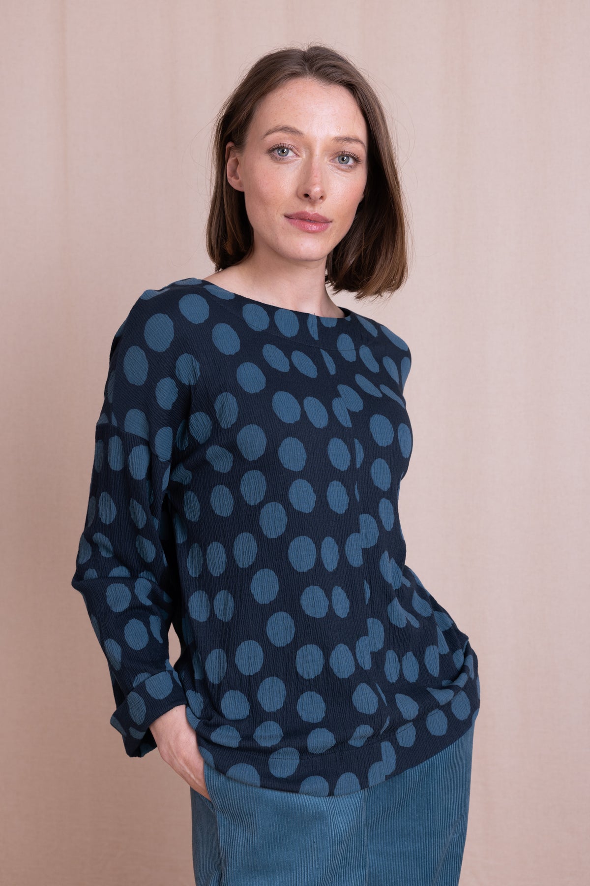 Textured Jersey Top Spotty Navy
