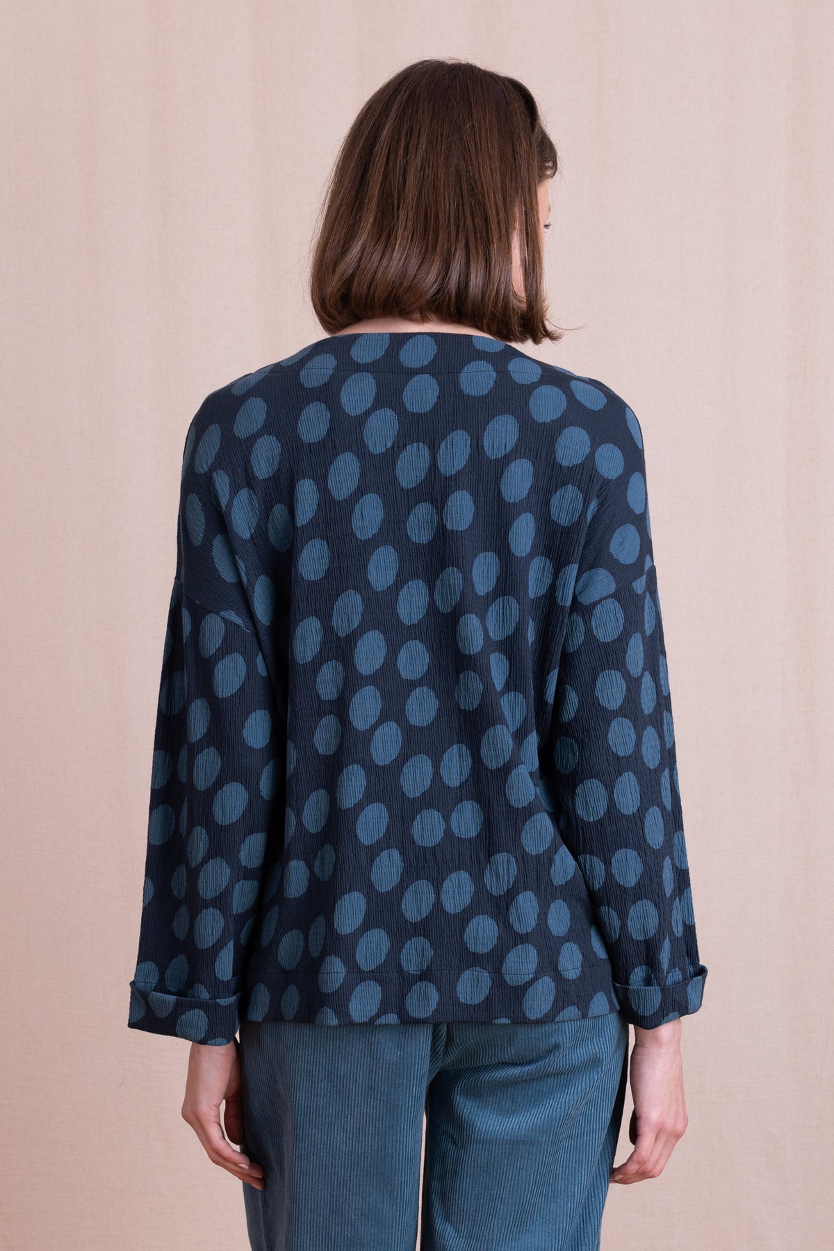 Textured Jersey Top Spotty Navy