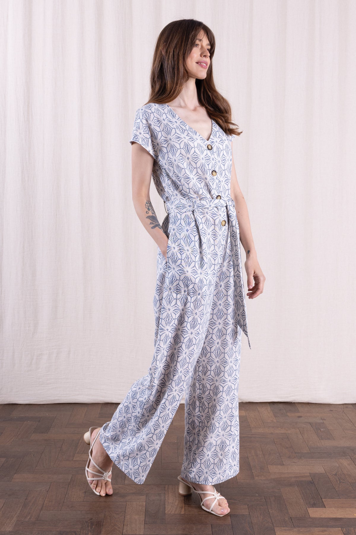 Linen Blend Jumpsuit Cornflower