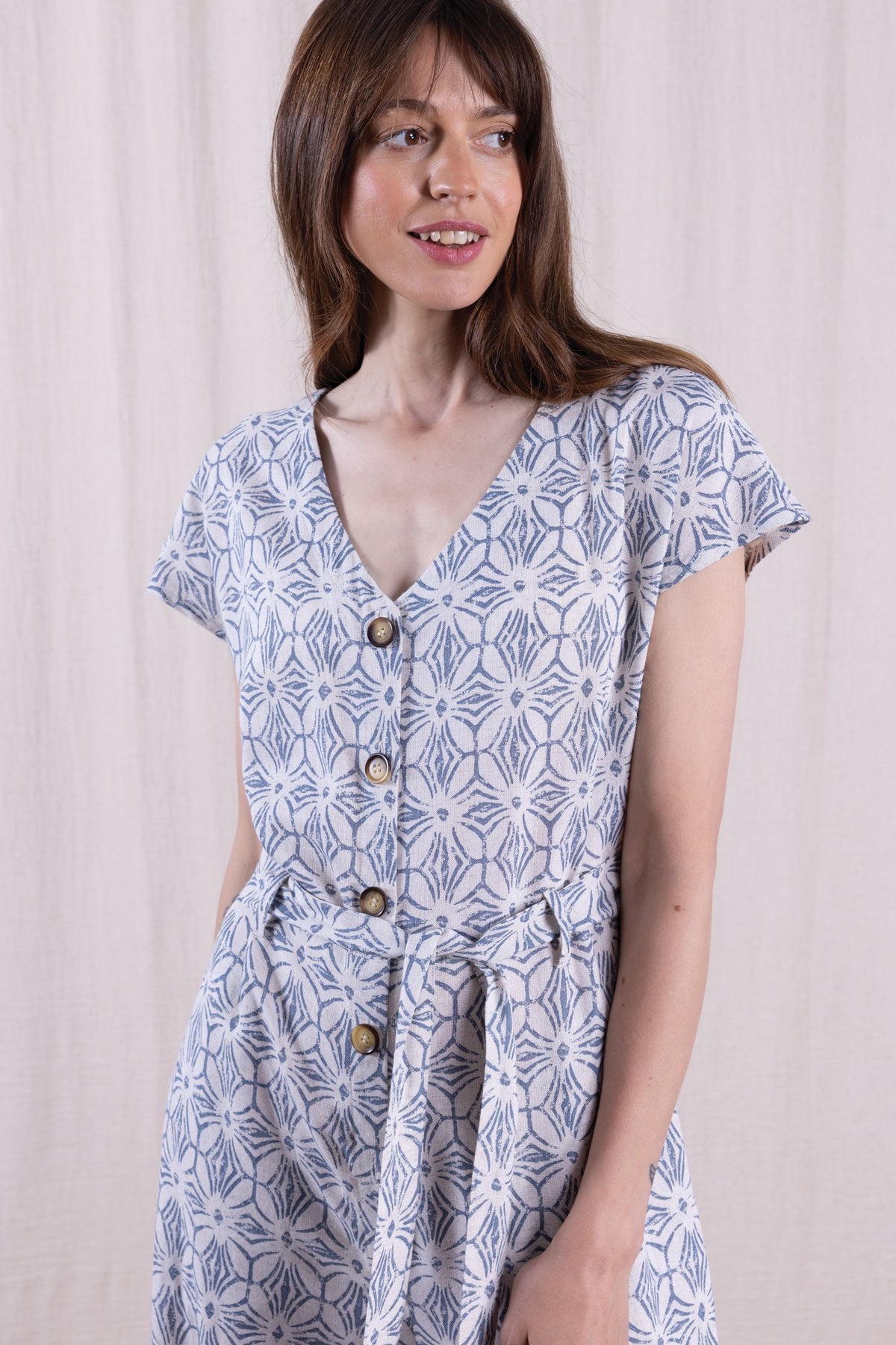 Linen Blend Jumpsuit Cornflower