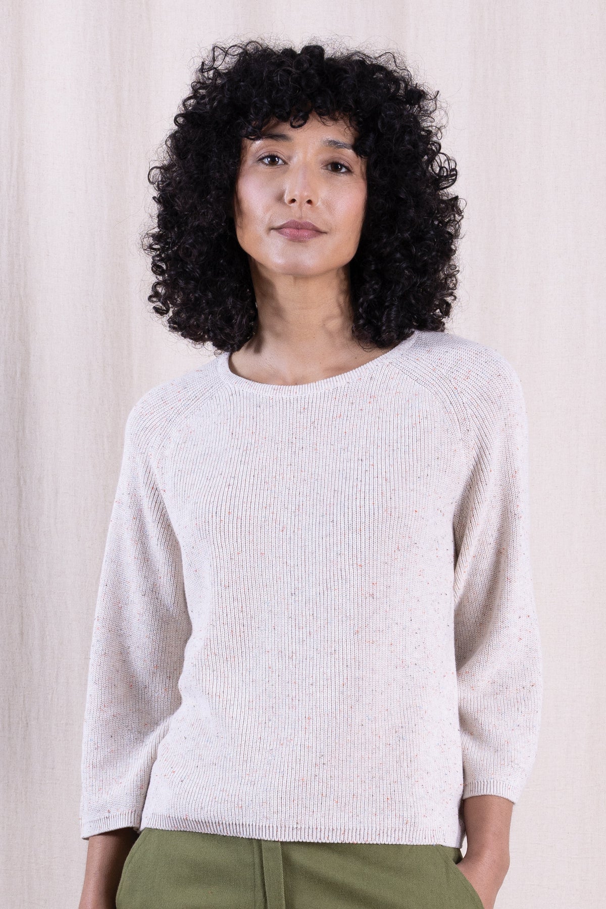 Cotton 3/4 Sleeve Jumper Ivory Mix