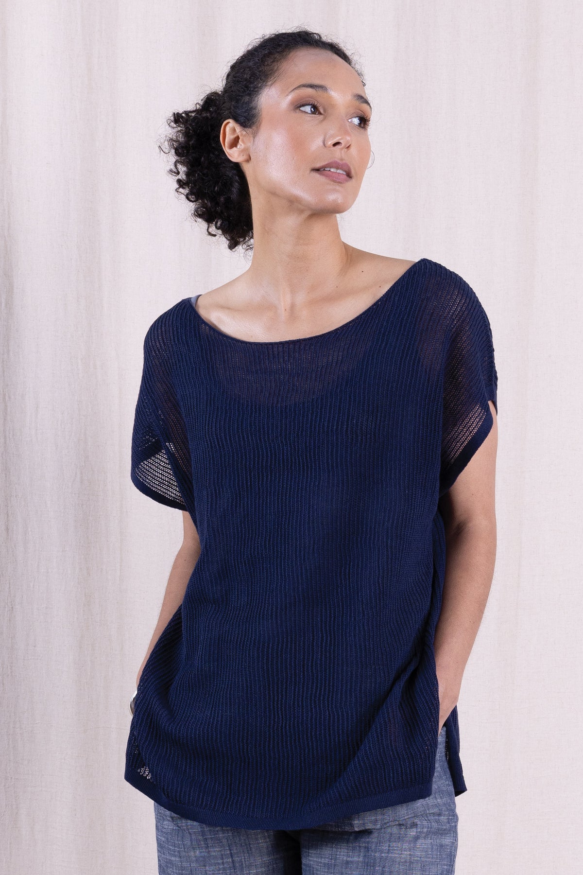 Open Knit Top Navy