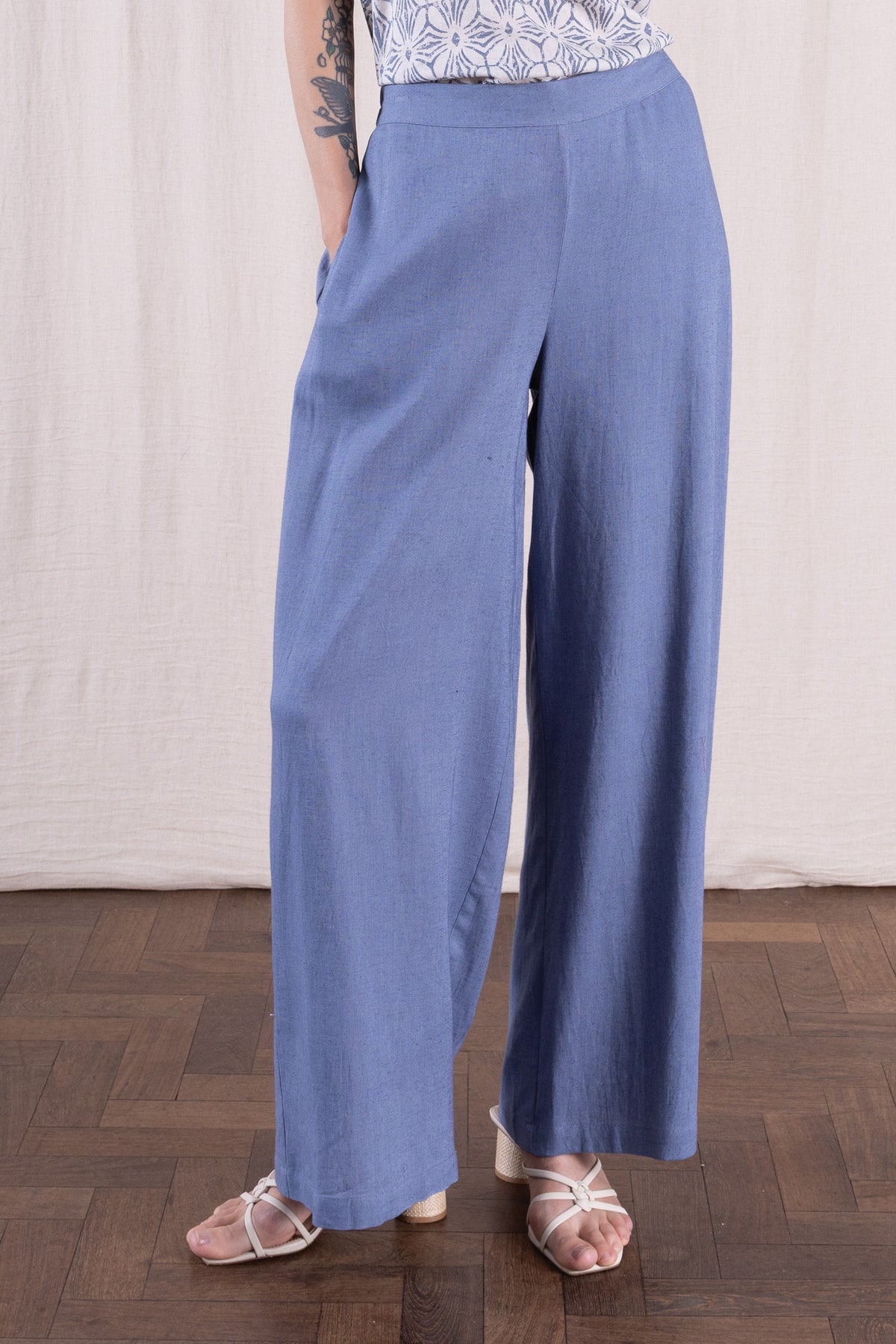 Linen Wide Trousers Cornflower