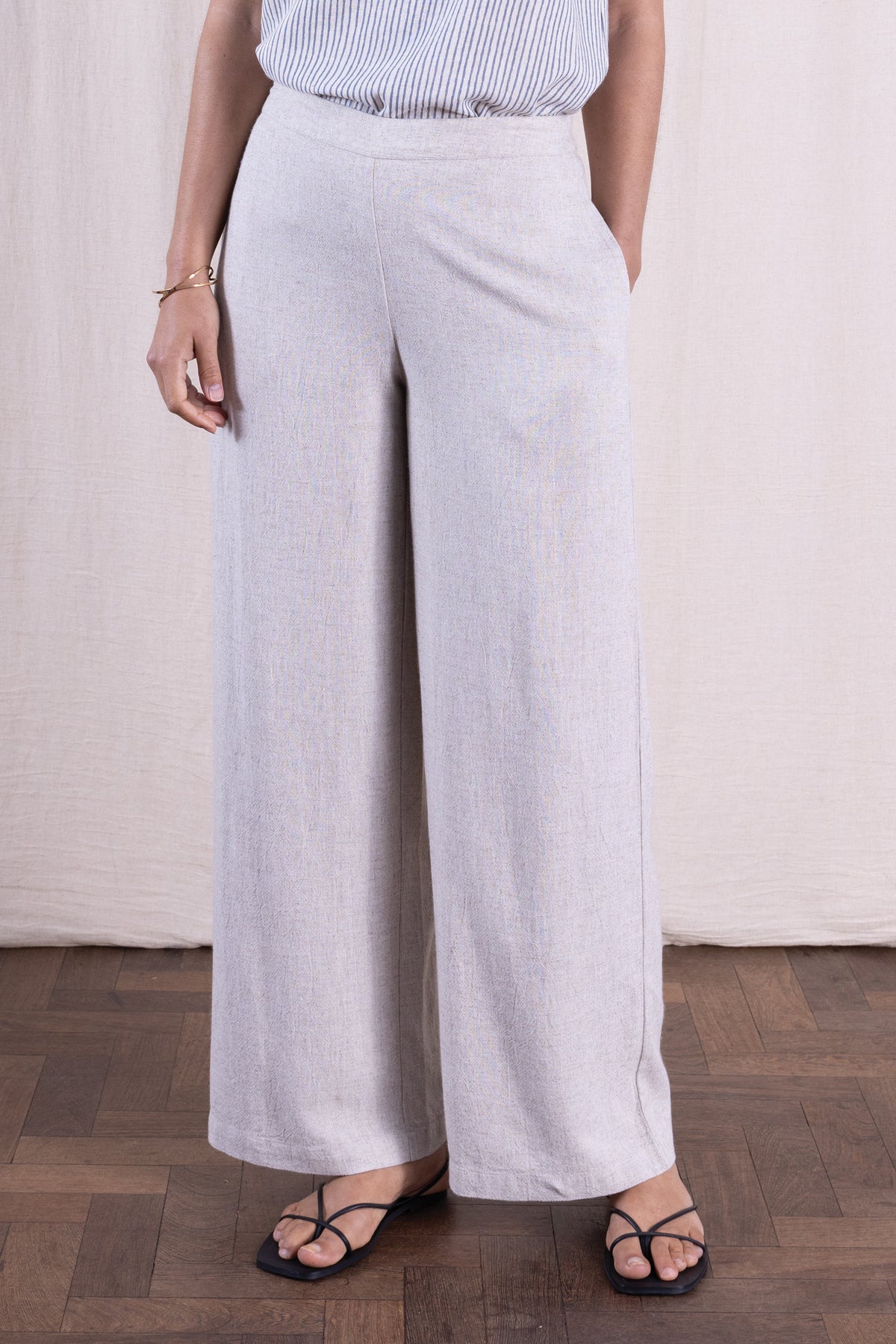 Linen Blend Wide Leg Trousers Natural