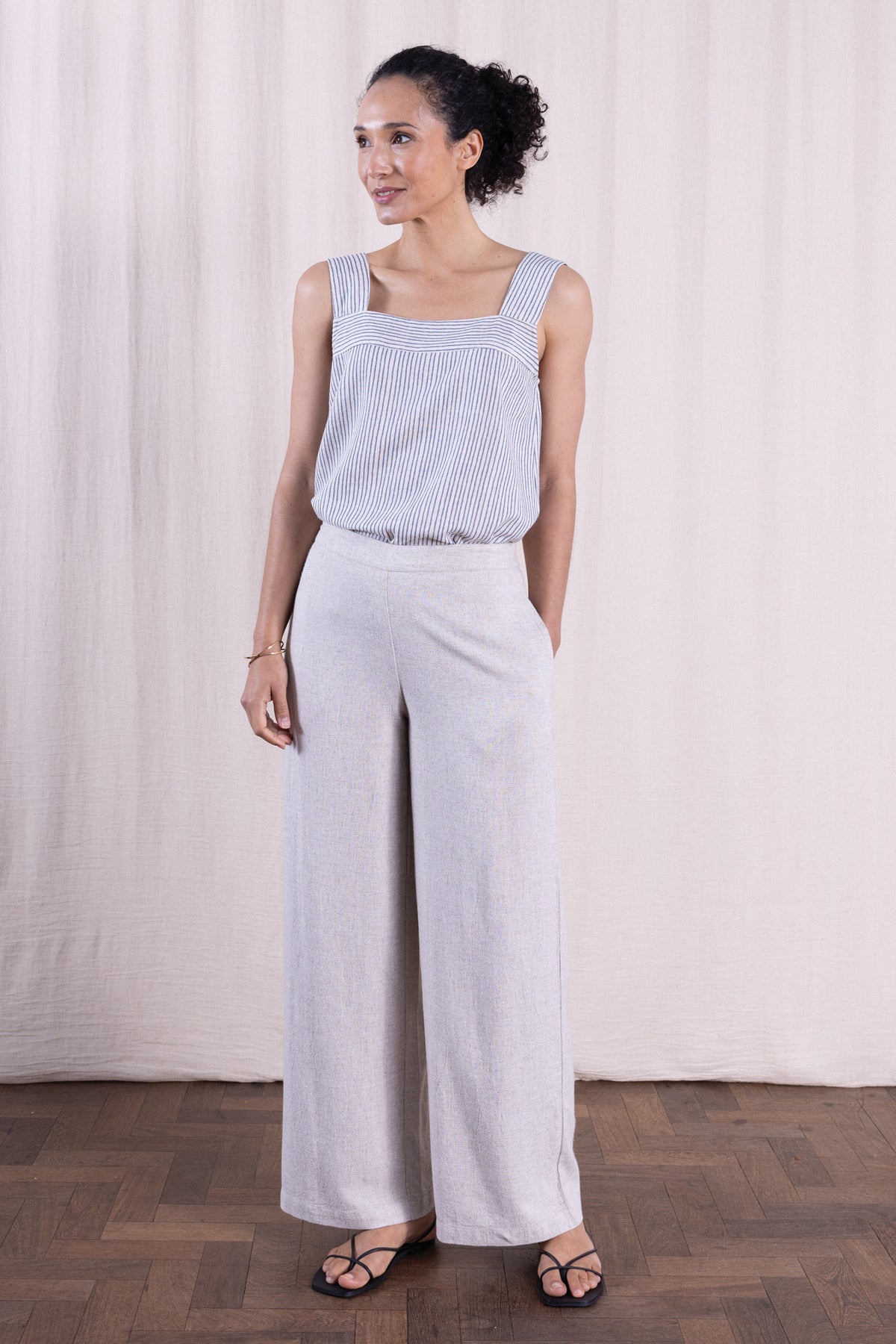 Linen Blend Wide Leg Trousers Natural