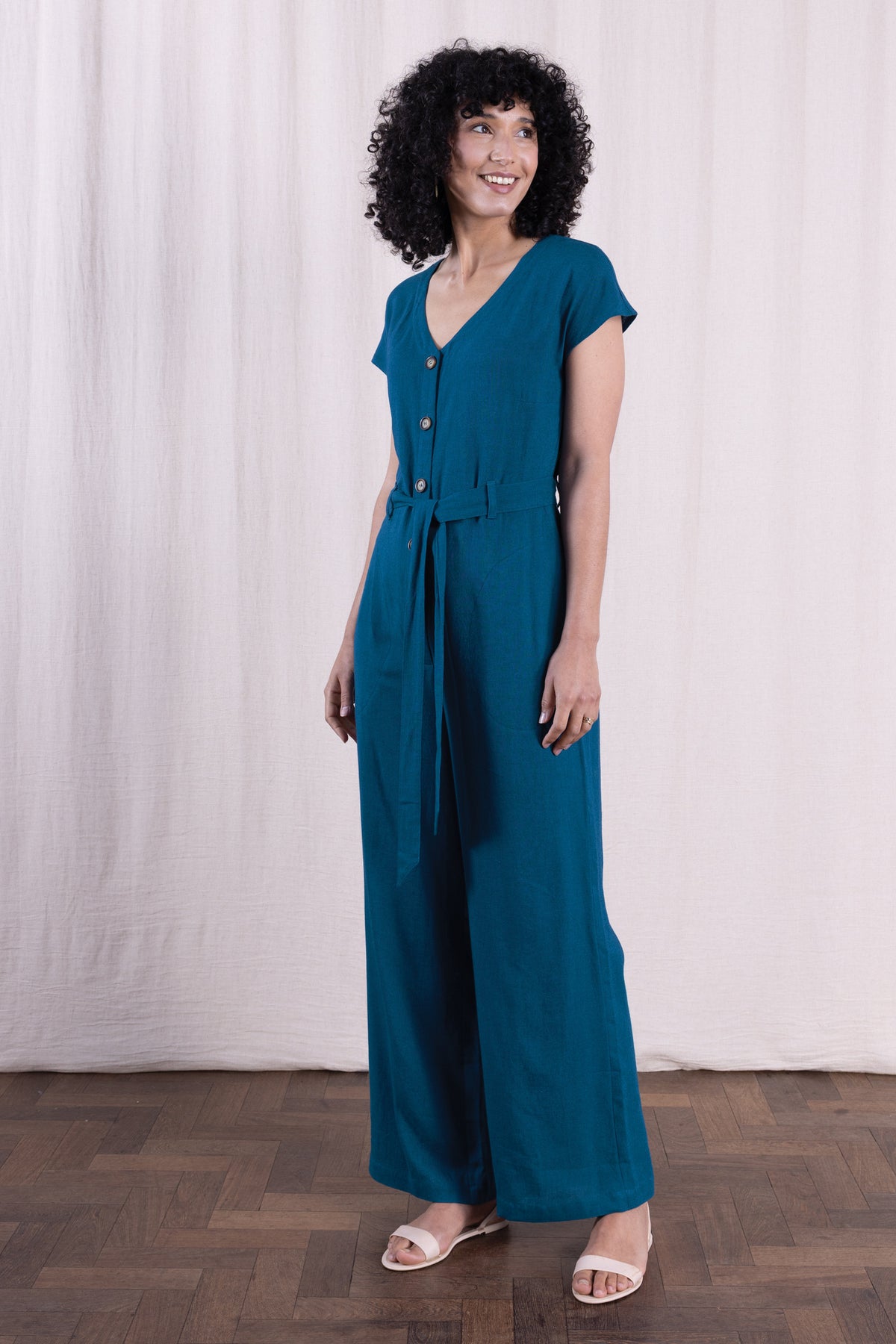 Linen Button Jumpsuit Neptune