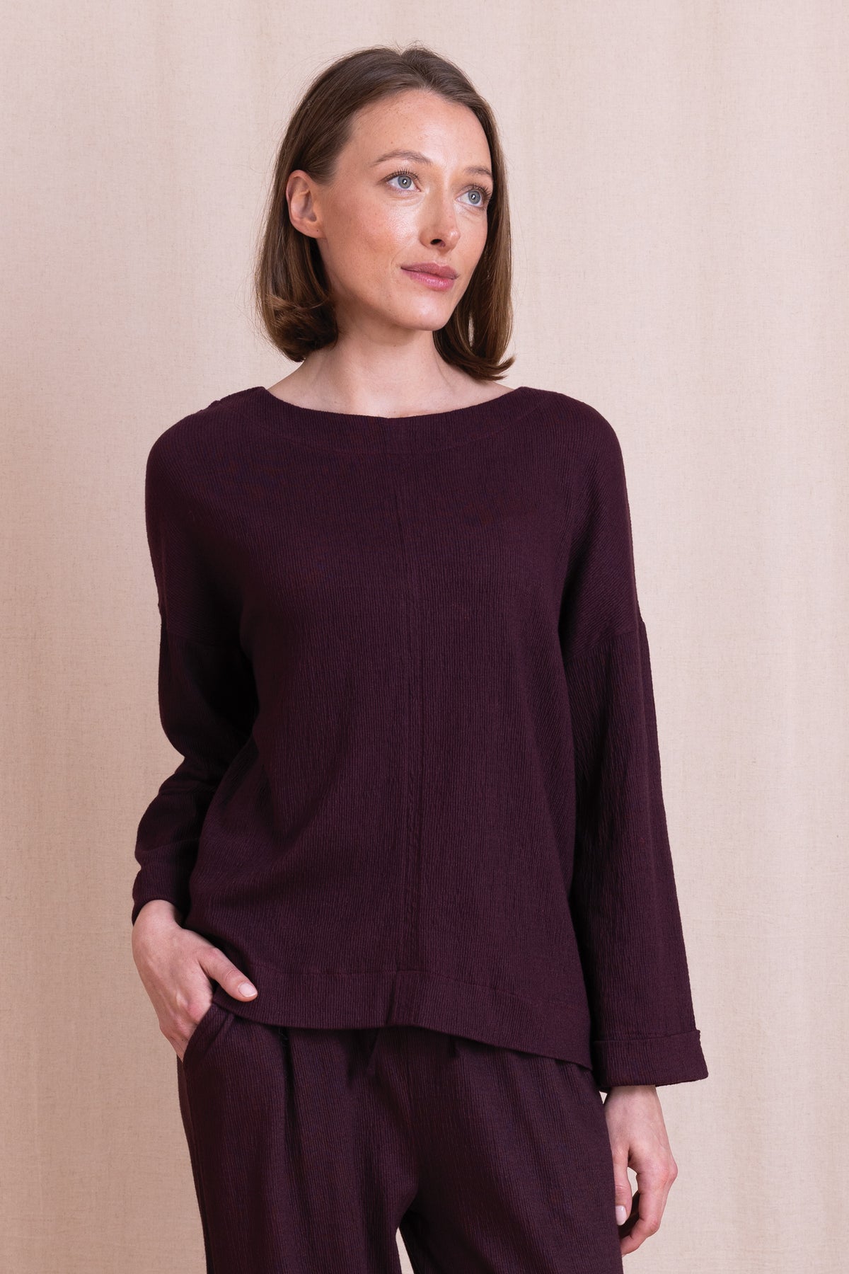 Textured Jersey Top Burgundy