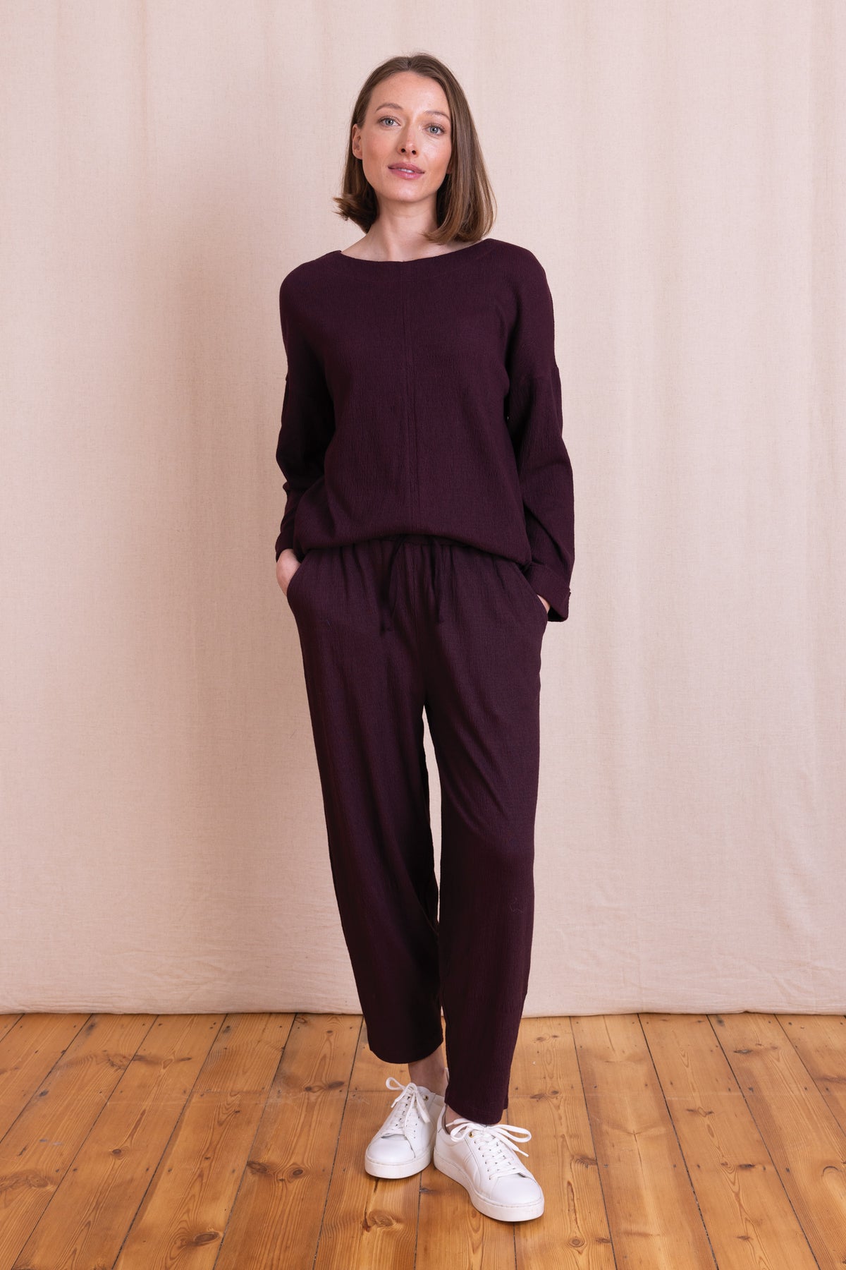 Textured Jersey Top Burgundy